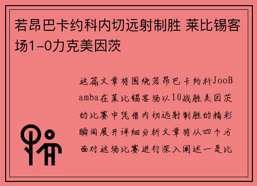 若昂巴卡约科内切远射制胜 莱比锡客场1-0力克美因茨